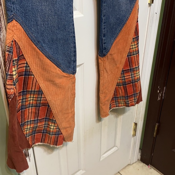 Free People Flashback Flares Blue Jeans Size 28 Plaid - Picture 8 of 12